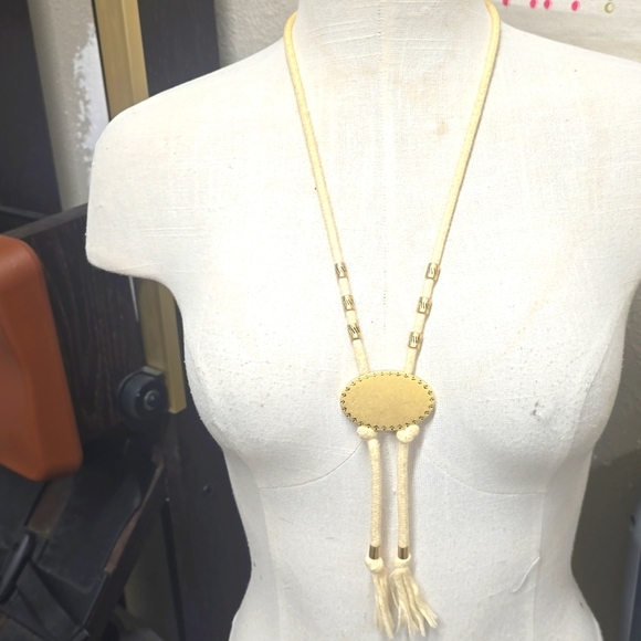 Madewell Gold and Cream Necklace with Circular Pendant and Tassels - Picture 1 of 5